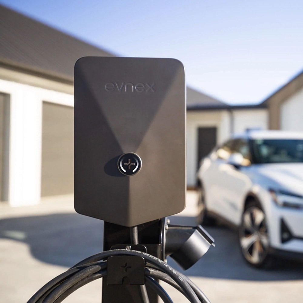 EVNEX EV wall charger installed beside a home meter board